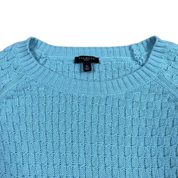 Talbots Sweater Women’s SP Lambswool Blend Blue Crewneck Cable Knit Pullover - Picture 5 of 5